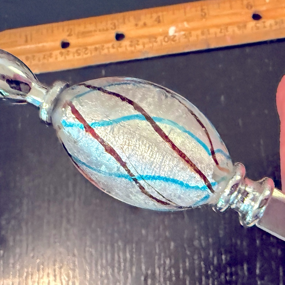 Murano Art Glass‎ Swirl Letter Opener Blue White red swirl stainless